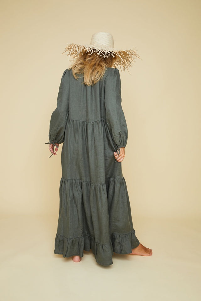 Muse Linen Dress - Army