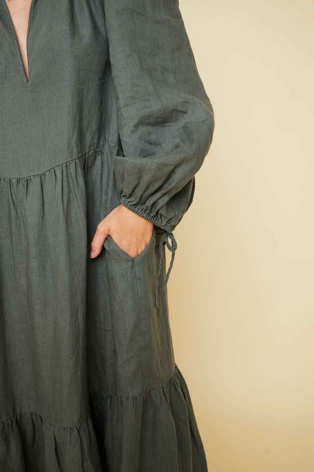 Muse Linen Dress - Army