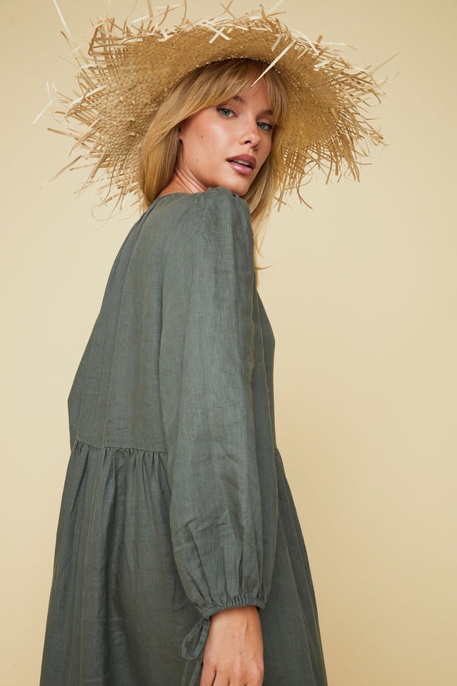 Muse Linen Dress - Army
