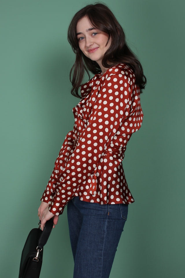 Spotty Wrap Blouse - Rustic Brown - Second Female - Bluser & Skjorter - VILLOID.no