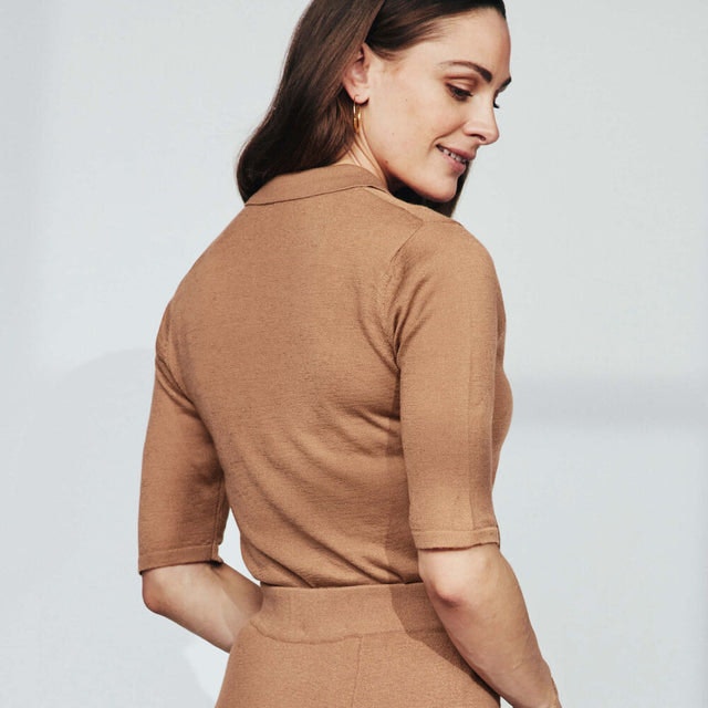 Wool Pique Top JS - Camel - Pierre Robert x Jenny Skavlan - T-skjorter & Topper - VILLOID.no