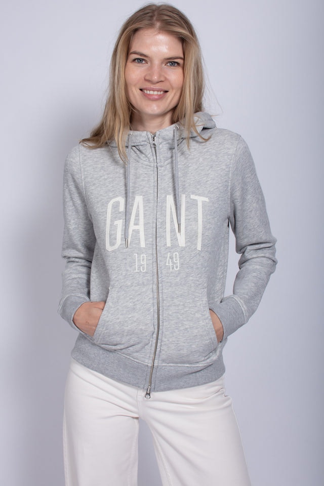 Logo Full Zip Hoodie - Light Grey Melange - GANT - Gensere - VILLOID.no