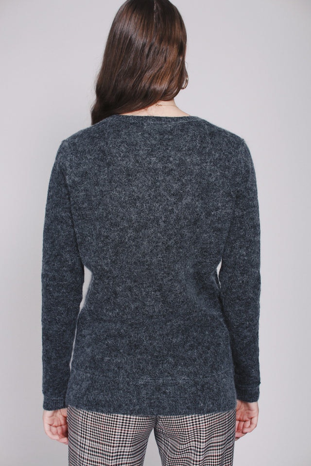 Brook Knit Raw O-neck - Dark Grey Melange - Second Female - Gensere - VILLOID.no