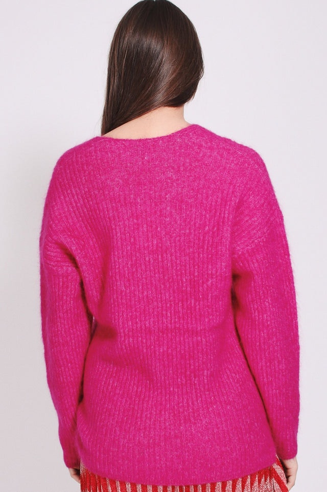 Aloa Knit V-neck - Fuchsia Red - Second Female - Gensere - VILLOID.no