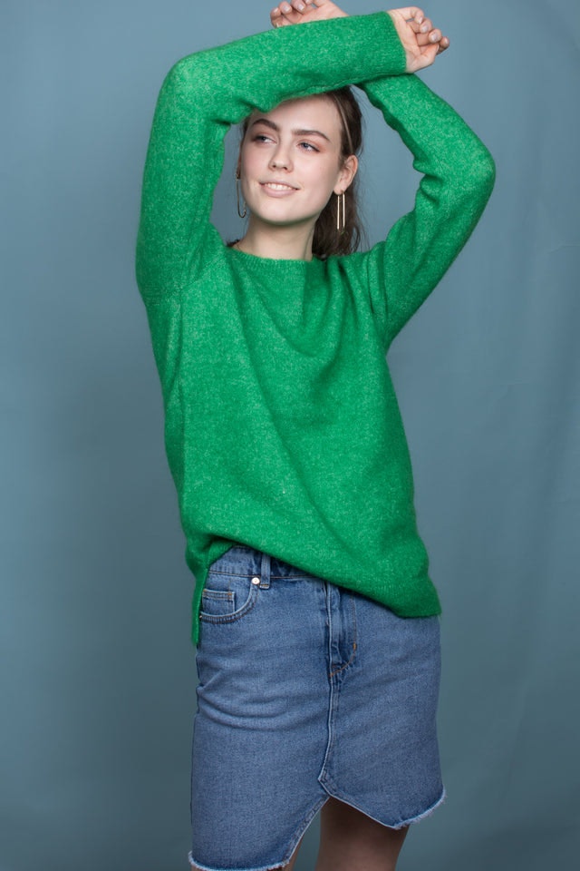 Brook Knit New O-Neck - Medium Green - Second Female - Gensere - VILLOID.no