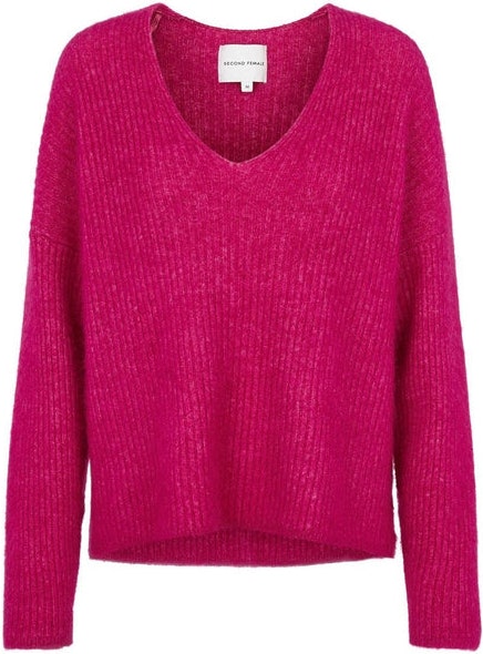 Aloa Knit V-neck - Fuchsia Red - Second Female - Gensere - VILLOID.no