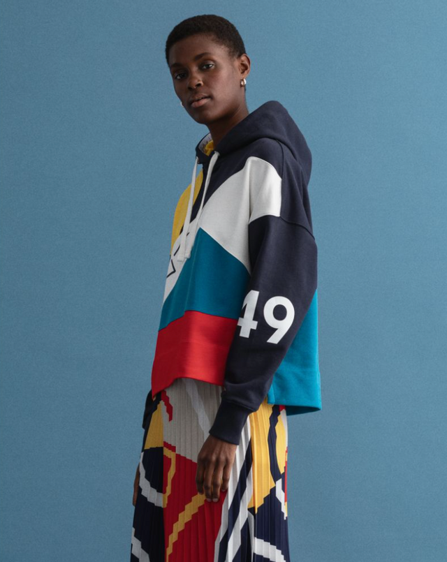 D1. RW Color Block Sweat Hoodie - Evening Blue