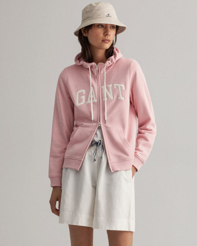 Arch Logo Zip Hoodie - Preppy Pink