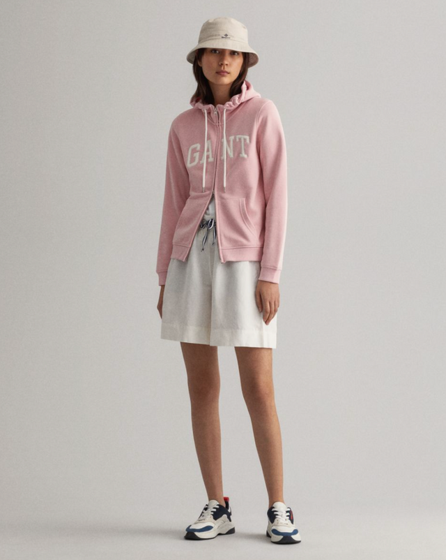 Arch Logo Zip Hoodie - Preppy Pink
