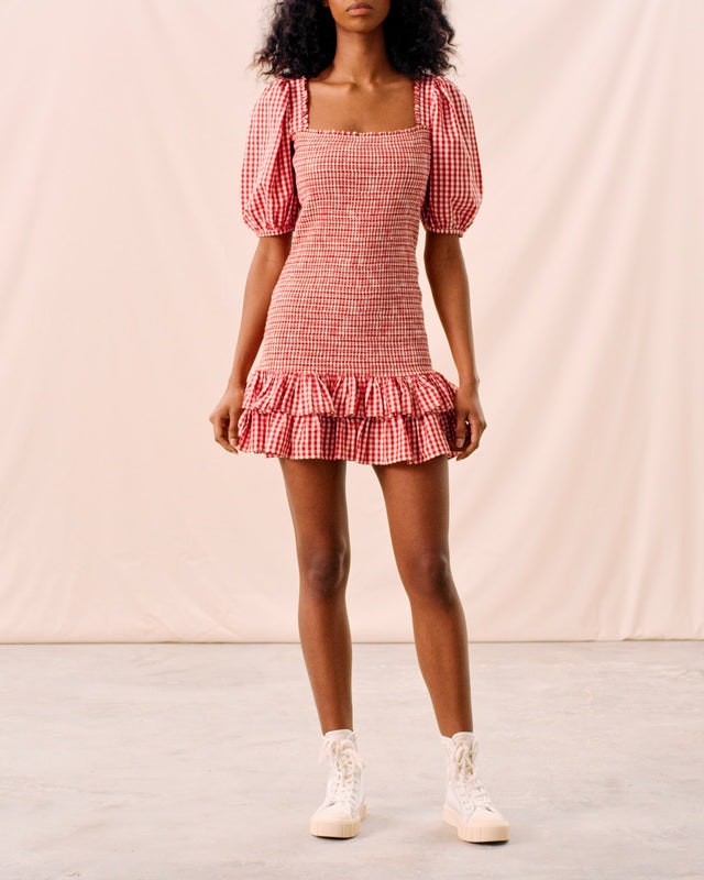 Checks Mini Smocking Dress - Red Checks