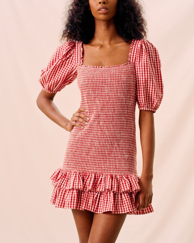 Checks Mini Smocking Dress - Red Checks