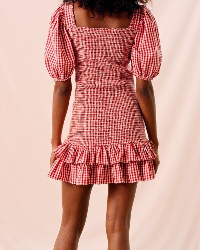 Checks Mini Smocking Dress - Red Checks