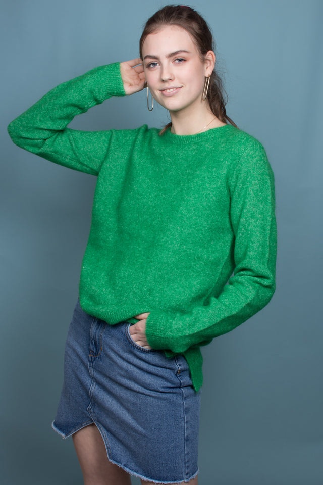 Brook Knit New O-Neck - Medium Green - Second Female - Gensere - VILLOID.no