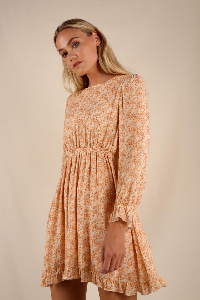 Natalie Dress - Peach Flower AOP