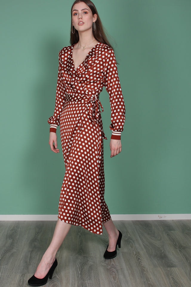 Spotty Wrap Dress - Rustic Brown - Second Female - Kjoler - VILLOID.no