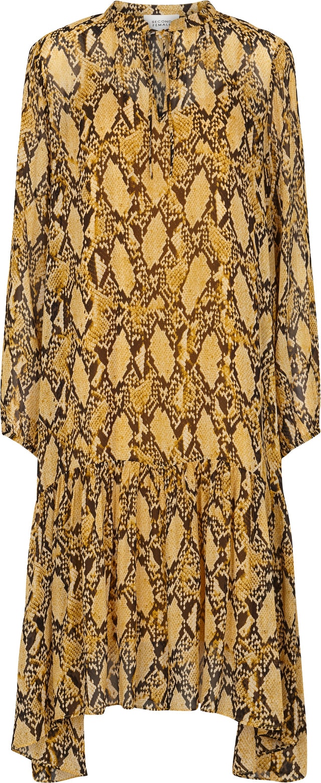 Snake Midi Dress - Chai Tea - Second Female - Kjoler - VILLOID.no