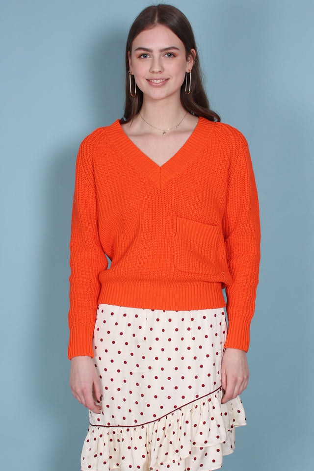 Faine Knit V-neck - Scarlet Ibis - Second Female - Gensere - VILLOID.no