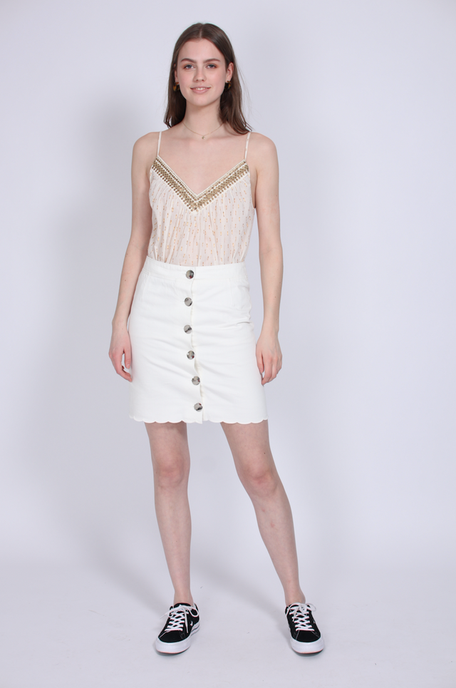 Jeans Button Skirt - White - MAUD - Skjørt - VILLOID.no