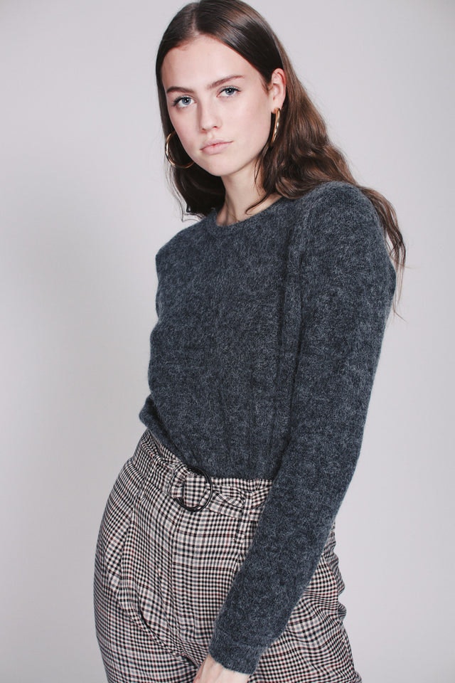 Brook Knit Raw O-neck - Dark Grey Melange - Second Female - Gensere - VILLOID.no