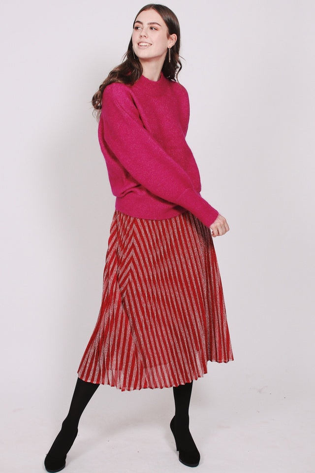 Minelli Knit Loose O-Neck - Fuchsia Red - Second Female - Gensere - VILLOID.no