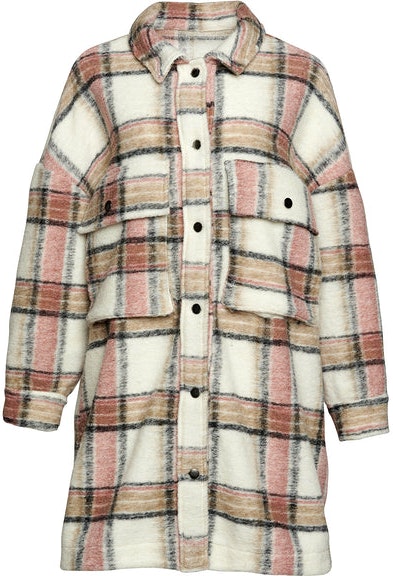 Celine Coat Wool - Offwhite/Rose/Camel Checks