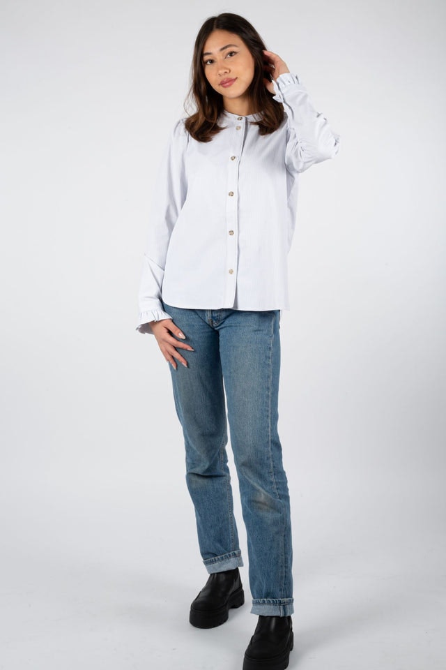 New Olive Shirt - Light Blue Stripe