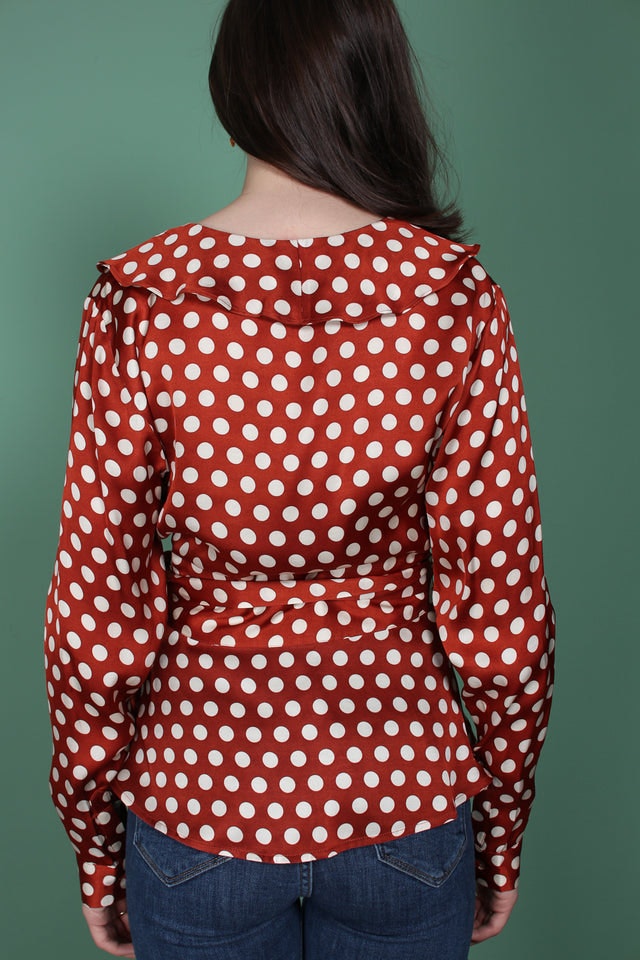 Spotty Wrap Blouse - Rustic Brown - Second Female - Bluser & Skjorter - VILLOID.no