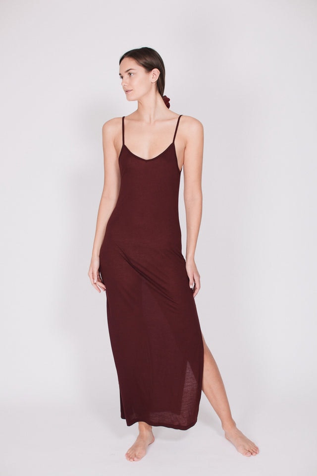 The Slip Dress : With Cashmere - Burgundy Red Wine - AWAN - Loungewear - VILLOID.no