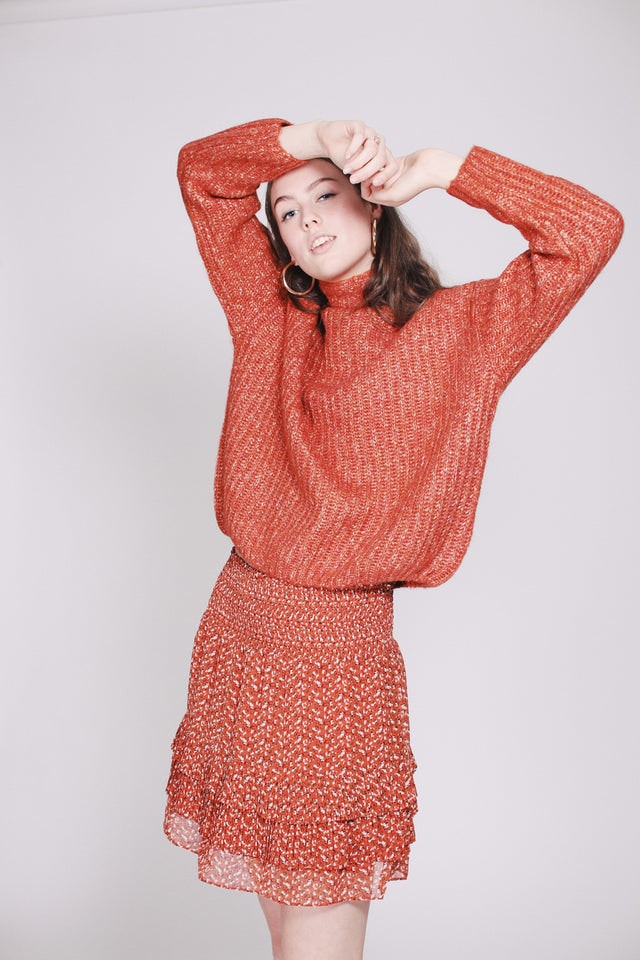 Ambra Knit T-neck - Carnelian - Second Female - Gensere - VILLOID.no