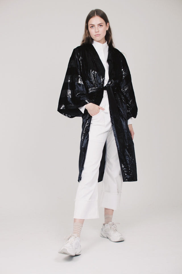 Striped Kimono Long - Black - MAUD - Jakker - VILLOID.no