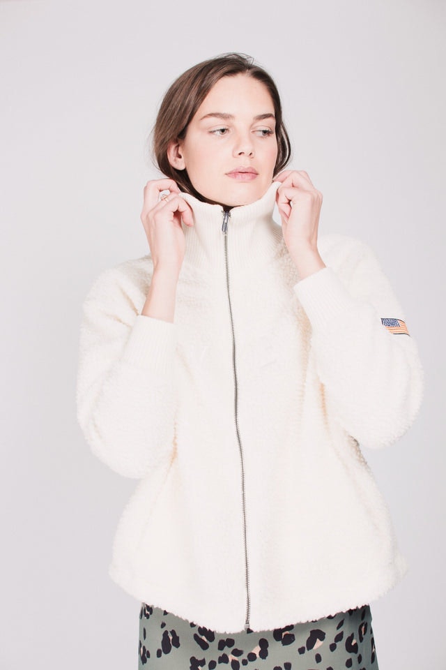 Kathryn Pile Zip Sweater - Antique White - SVEA - Gensere - VILLOID.no