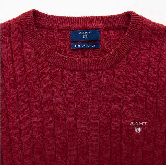 Stretch Cotton Cable Crew - Raspberry Red - GANT - Gensere - VILLOID.no