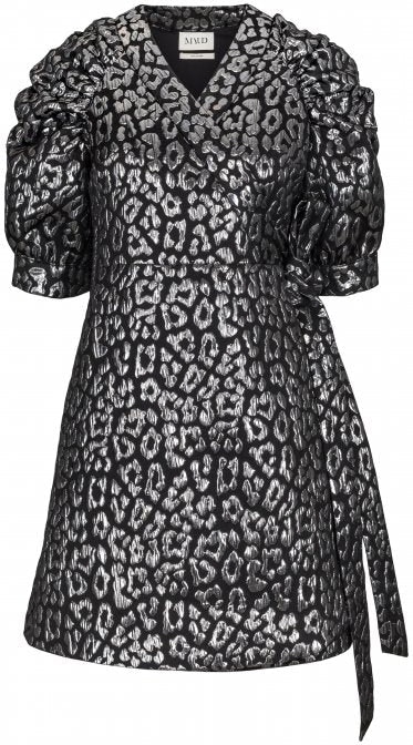 Full Sleeve Mini Wrap Dress Animal - Silver - MAUD - Kjoler - VILLOID.no
