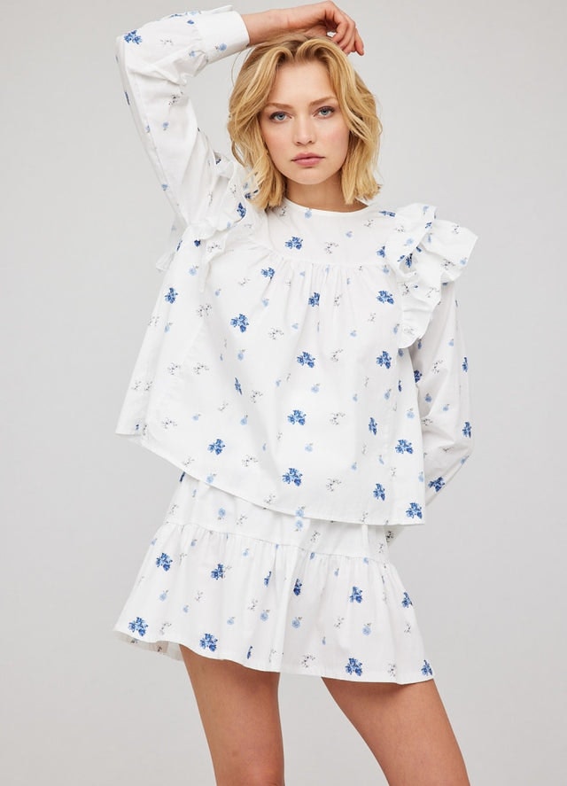 Jamie Ruffle Blouse - Blue Flower