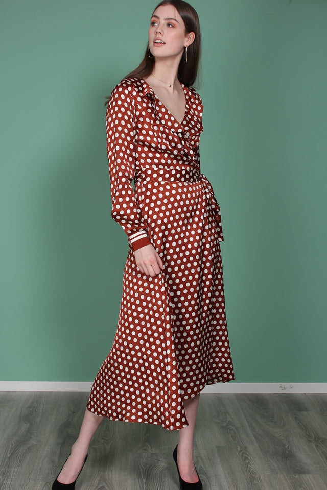 Spotty Wrap Dress - Rustic Brown - Second Female - Kjoler - VILLOID.no