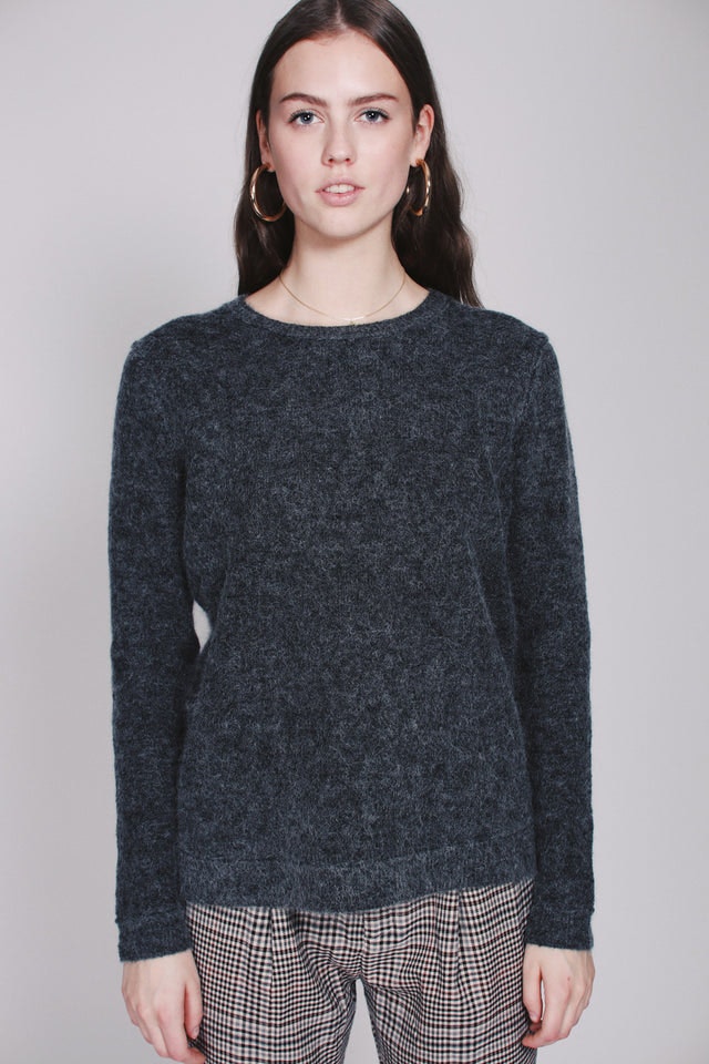 Brook Knit Raw O-neck - Dark Grey Melange - Second Female - Gensere - VILLOID.no