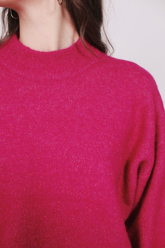 Minelli Knit Loose O-Neck - Fuchsia Red - Second Female - Gensere - VILLOID.no