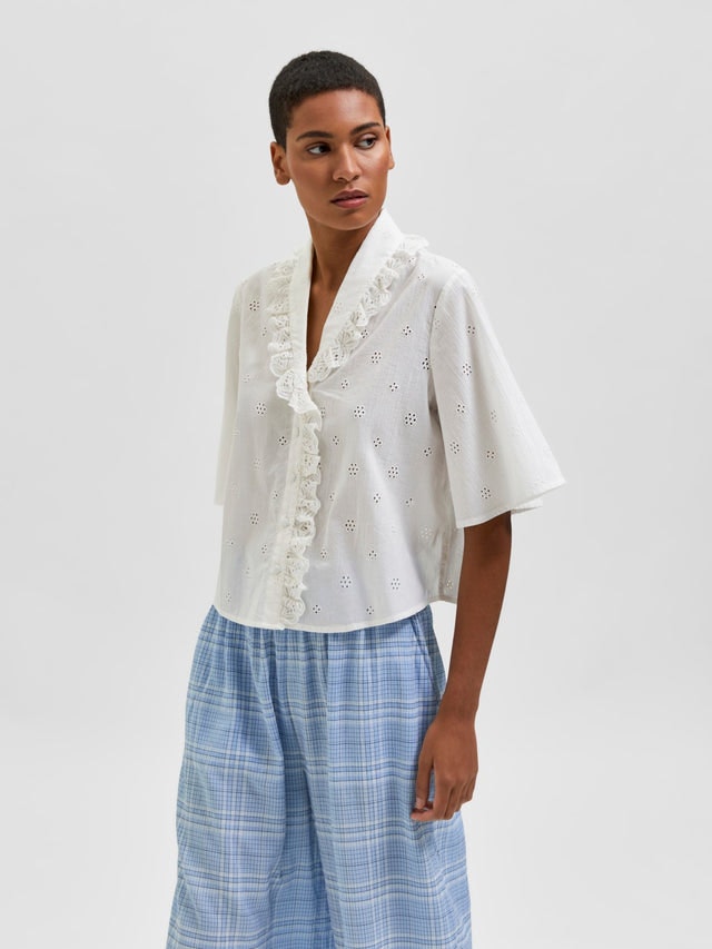 Brody 2/4 Broderi Shirt - Snow White