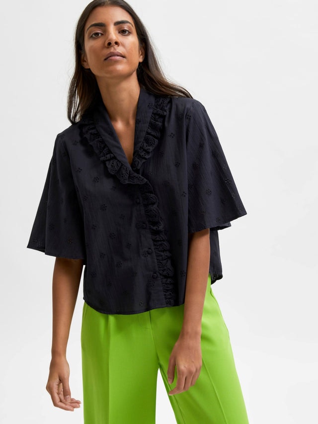Brody 2/4 Broderi Shirt - Black