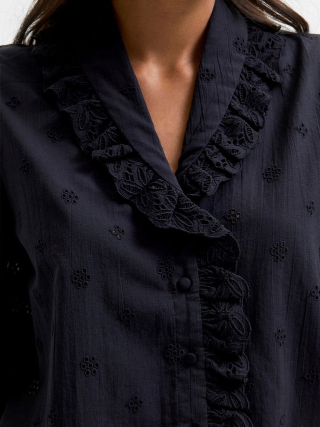 Brody 2/4 Broderi Shirt - Black