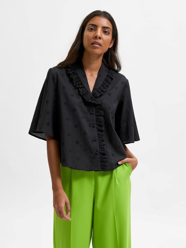Brody 2/4 Broderi Shirt - Black