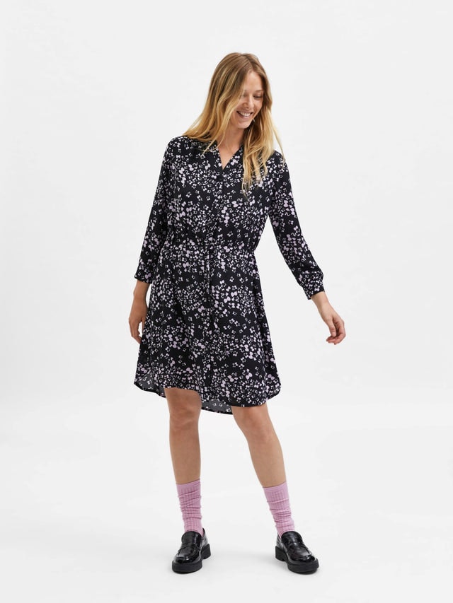 Damina 7/8 Aop Dress - Black
