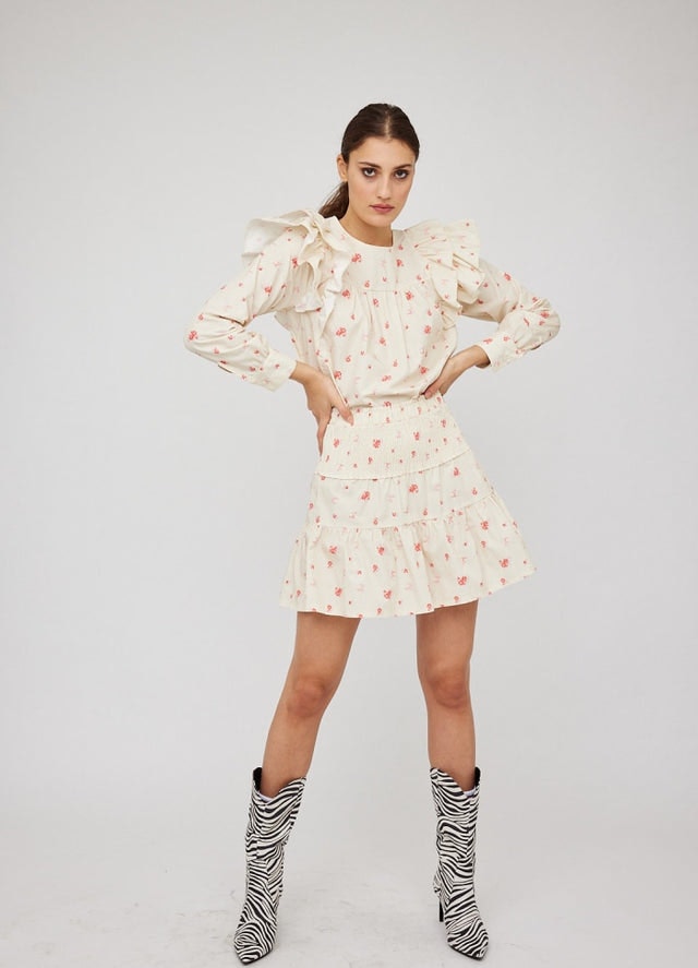 Jamie Ruffle Blouse - Red Flower