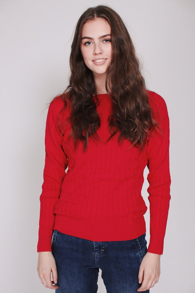 Stretch Cotton Cable Crew - Raspberry Red - GANT - Gensere - VILLOID.no