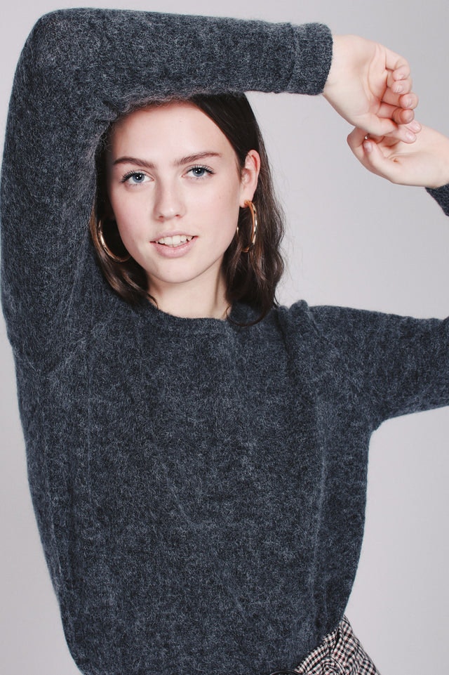 Brook Knit Raw O-neck - Dark Grey Melange - Second Female - Gensere - VILLOID.no