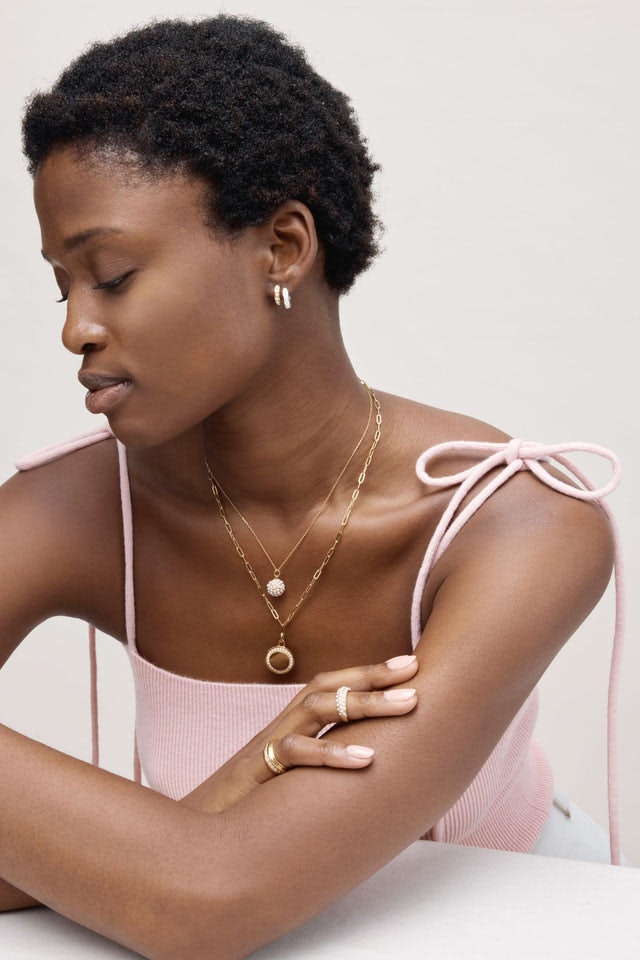 Pearl Encrusted Orb Necklace - Gold