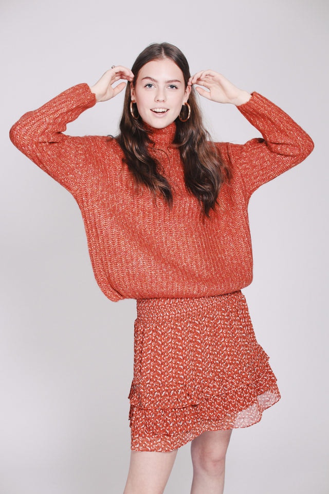 Ambra Knit T-neck - Carnelian - Second Female - Gensere - VILLOID.no