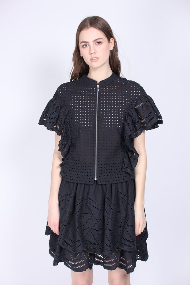 Zip Up Lace Top - Sky Captain - MAUD - T-skjorter & Topper - VILLOID.no