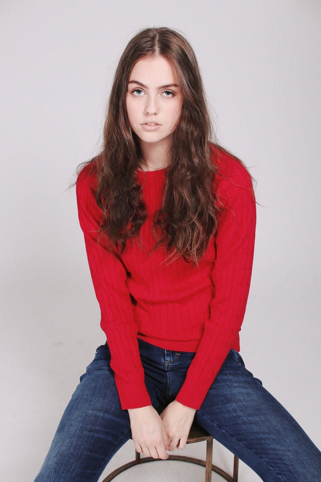 Stretch Cotton Cable Crew - Raspberry Red - GANT - Gensere - VILLOID.no