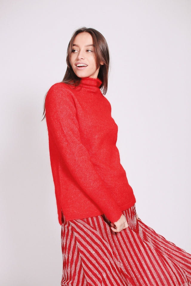 Brook Knit New T-neck - Poinciana - Second Female - Gensere - VILLOID.no